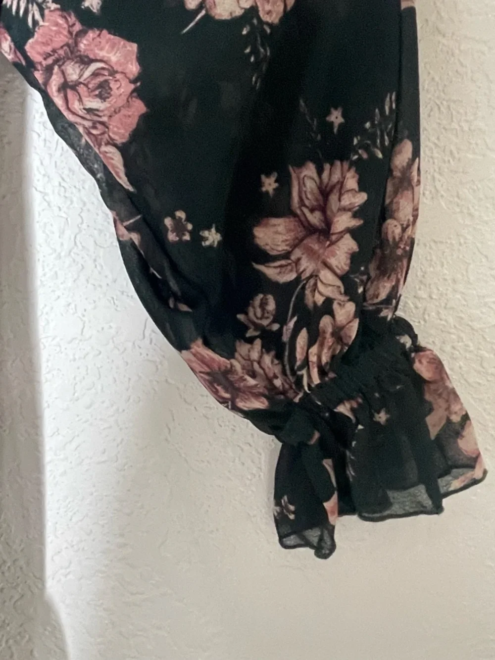 Free People Black Pink Floral Maxi Dress Sheer Long Sleeve Tiered Boho Sz Small - Picture 7 of 16